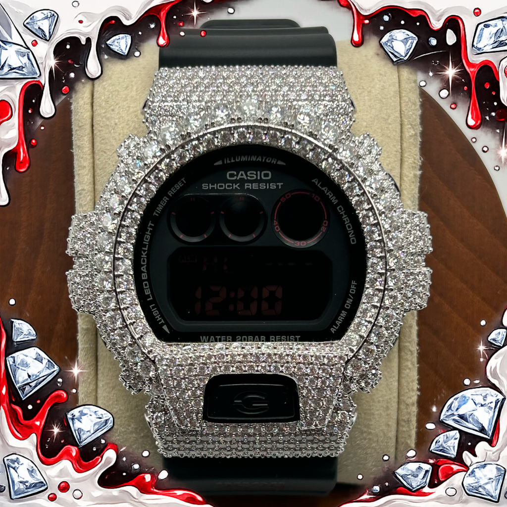 VVS1 Moissanite G-Shock DW6900MS-1 Watch - GRA CERTIFIED