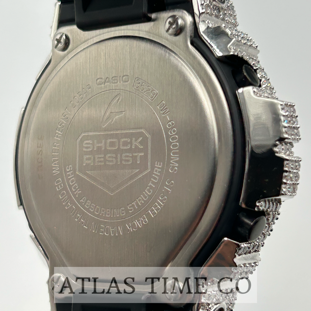 VVS1 Moissanite G-Shock DW6900MS-1 Watch - GRA CERTIFIED