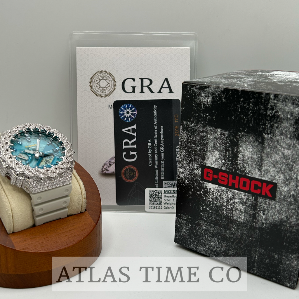 VVS1 Moissanite G-Shock GA-2100AS-5A Watch - GRA CERTIFIED