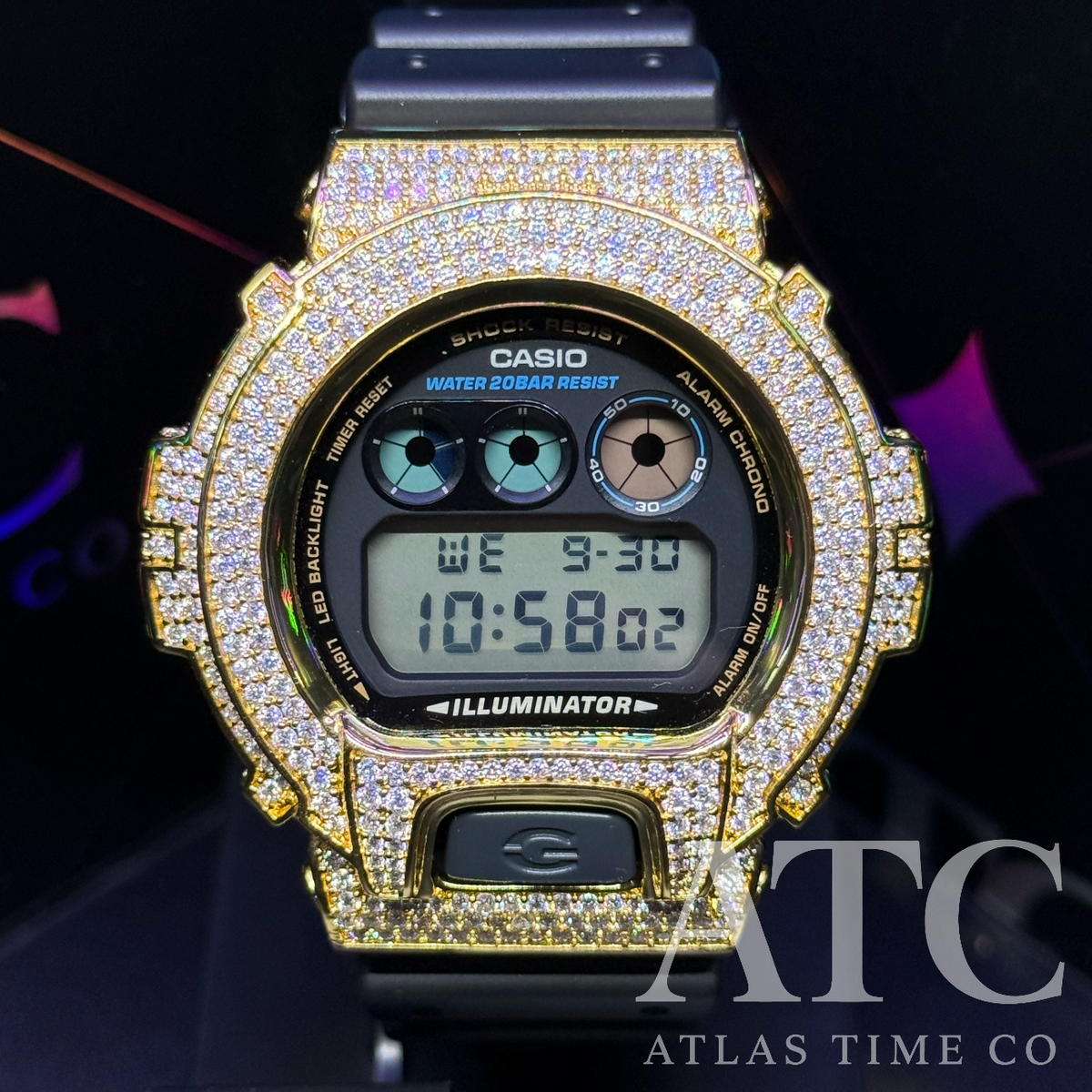 VVS1 Moissanite G-Shock DW6900-1V Watch - GRA CERTIFIED