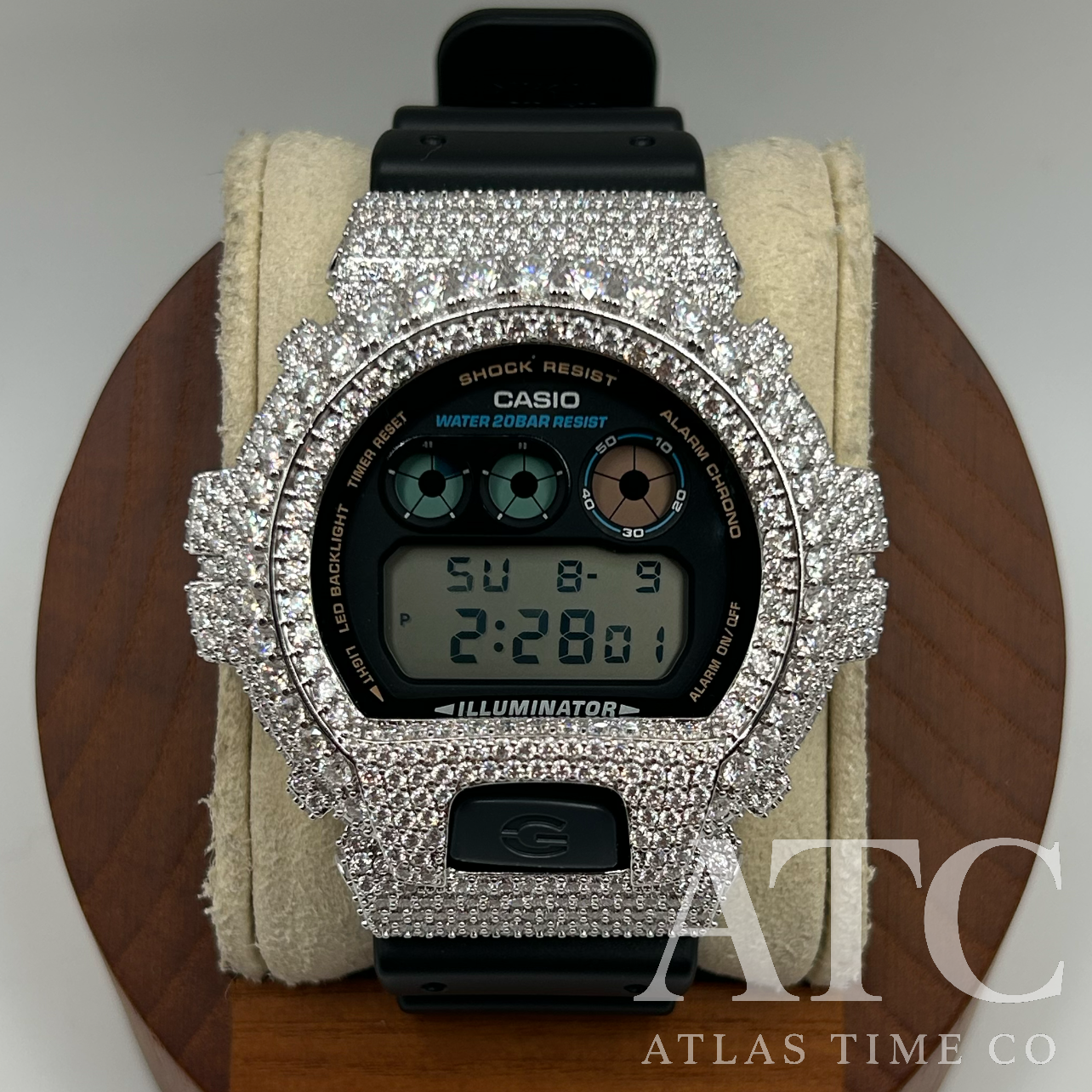 VVS1 Moissanite G-Shock DW6900-1V Watch - GRA CERTIFIED