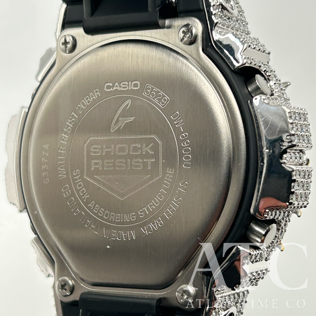 VVS1 Moissanite G-Shock DW6900-1V Watch - GRA CERTIFIED