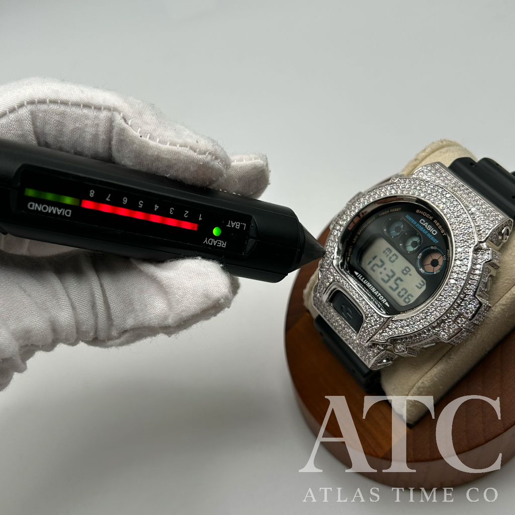 VVS1 Moissanite G-Shock DW6900-1V Watch - GRA CERTIFIED