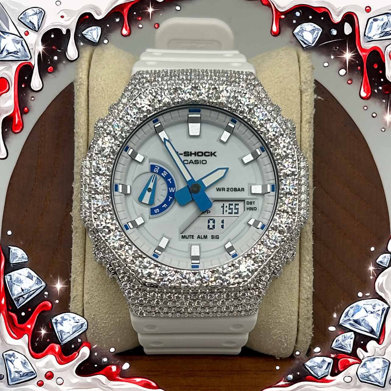 VVS1 Moissanite G-Shock GA-2100HDS-7A Watch - GRA CERTIFIED