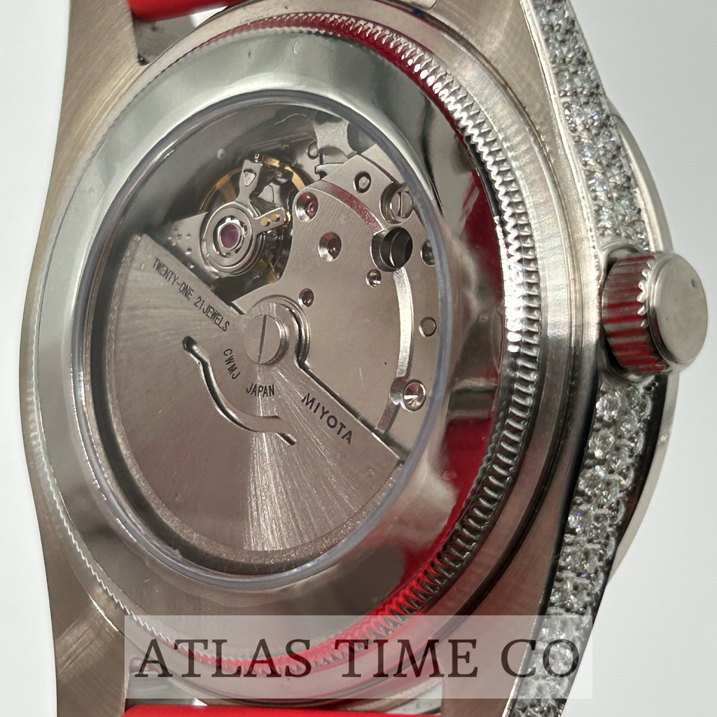 VVS1 Moissanite Ghost Series Stainless Steel Mechanical Watch - GRA CERTIFIED (Silver/Red)