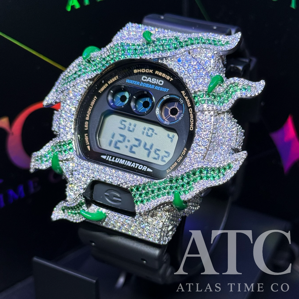 VVS1 Moissanite G-Shock DW6900-1V Watch - GRA CERTIFIED (ATC Enamel Series Green)