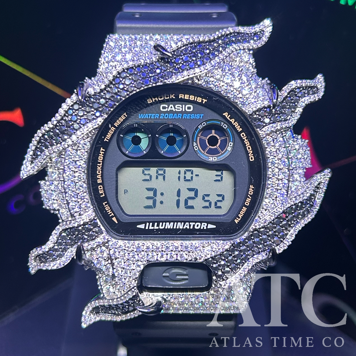 VVS1 Moissanite G-Shock DW6900-1V Watch - GRA CERTIFIED (ATC Enamel Series Black)
