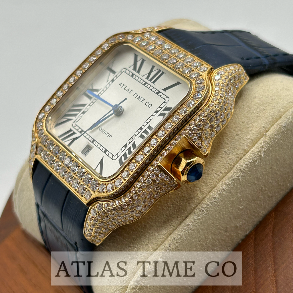 VVS1 Moissanite Atlas Time Co Imperium Stainless Steel Mechanical Watch - GRA CERTIFIED (Gold/Blue)