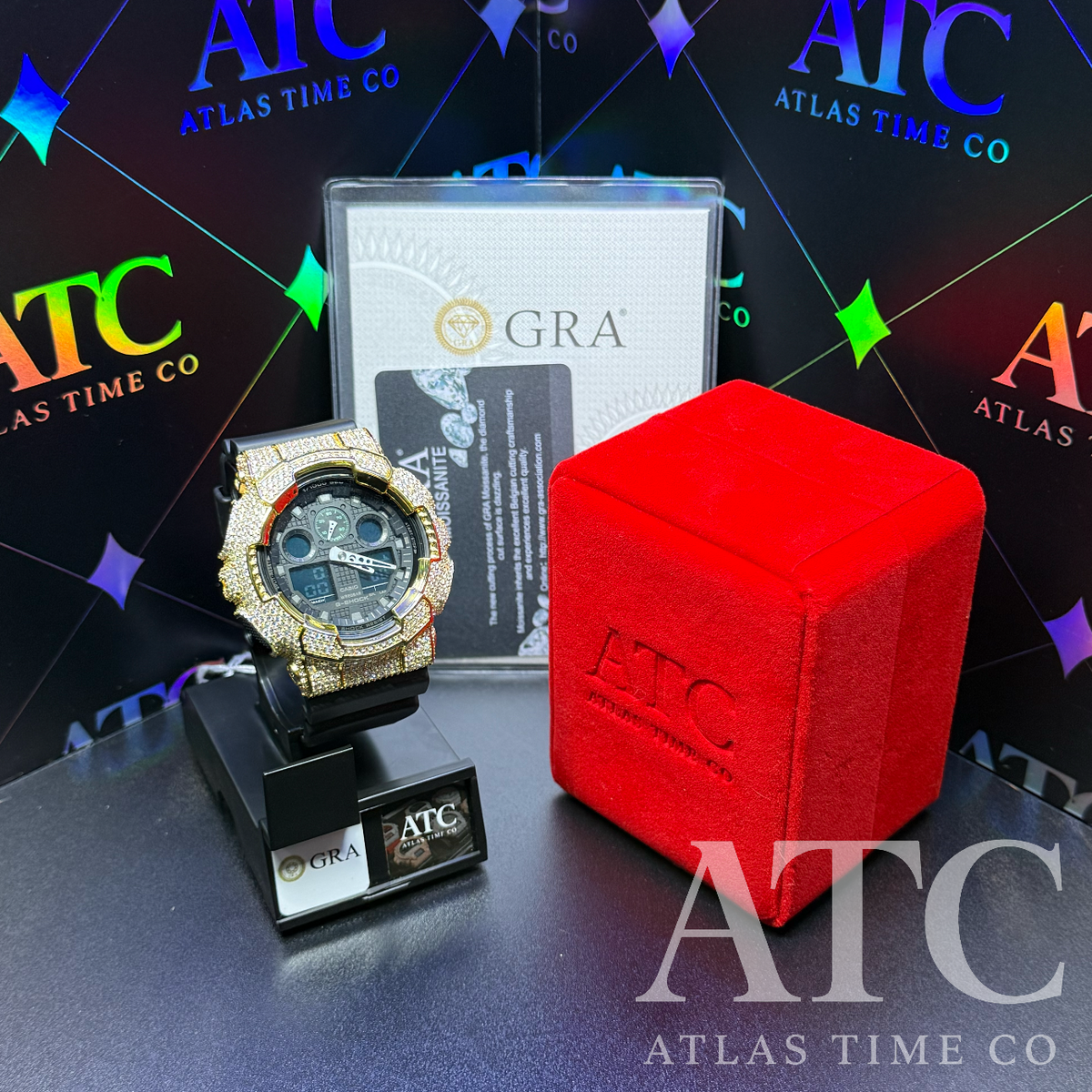VVS1 Moissanite G-Shock GA-100MB-1ACR Watch - GRA CERTIFIED