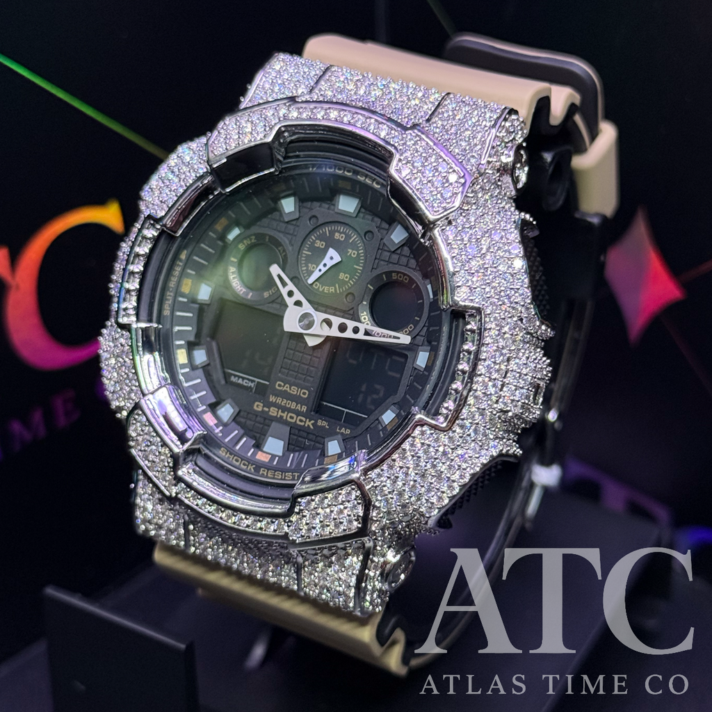VVS1 Moissanite G-Shock GA-100LA8 Watch - GRA CERTIFIED