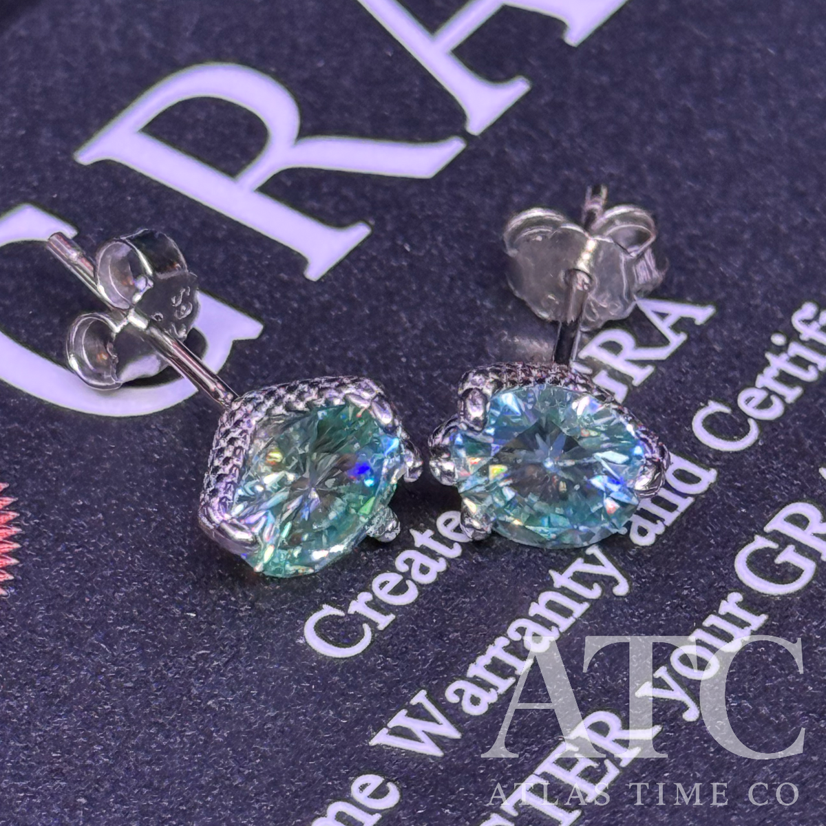 VVS1 6.5mm Green Moissanite Claw Setting Earrings GRA CERTIFIED - 925 Sterling Silver
