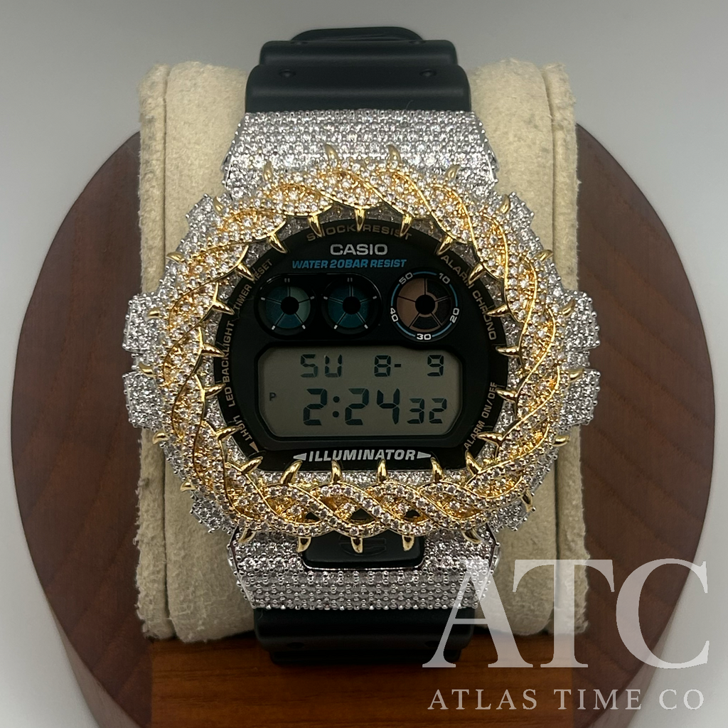 VVS1 Moissanite G-Shock DW6900-1V Watch - GRA CERTIFIED
