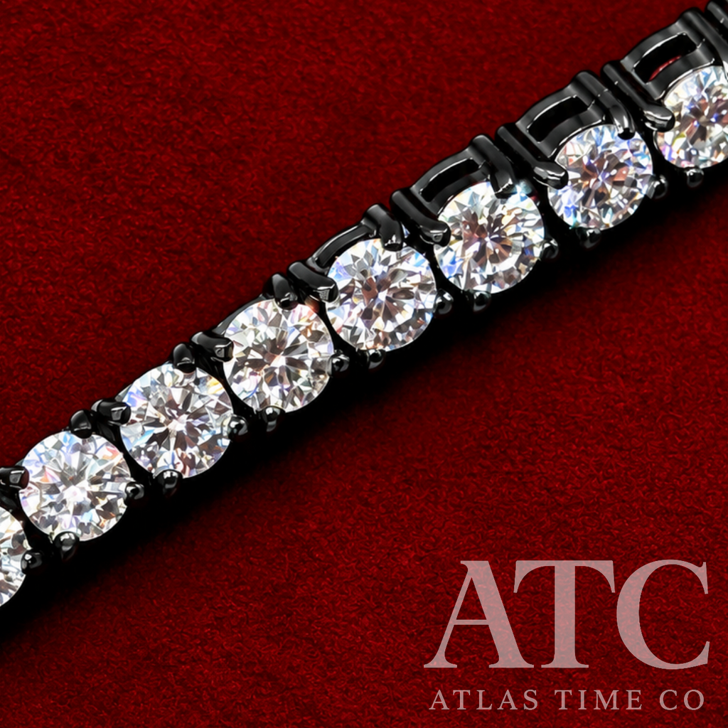 4MM VVS1 Moissanite Black Rhodium Plated Tennis Bracelet GRA CERTIFIED - 316L Stainless Steel