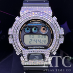 CZ Simulated Baguette Diamonds G-Shock DW6900-1V Watch - 5A Grade Cubic Zirconia