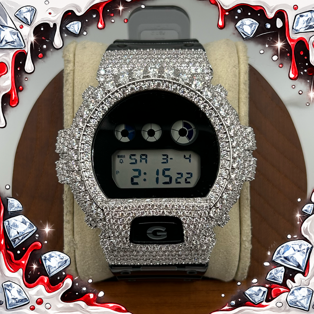 VVS1 Moissanite G-Shock DW-6900SK-1 Watch - GRA CERTIFIED