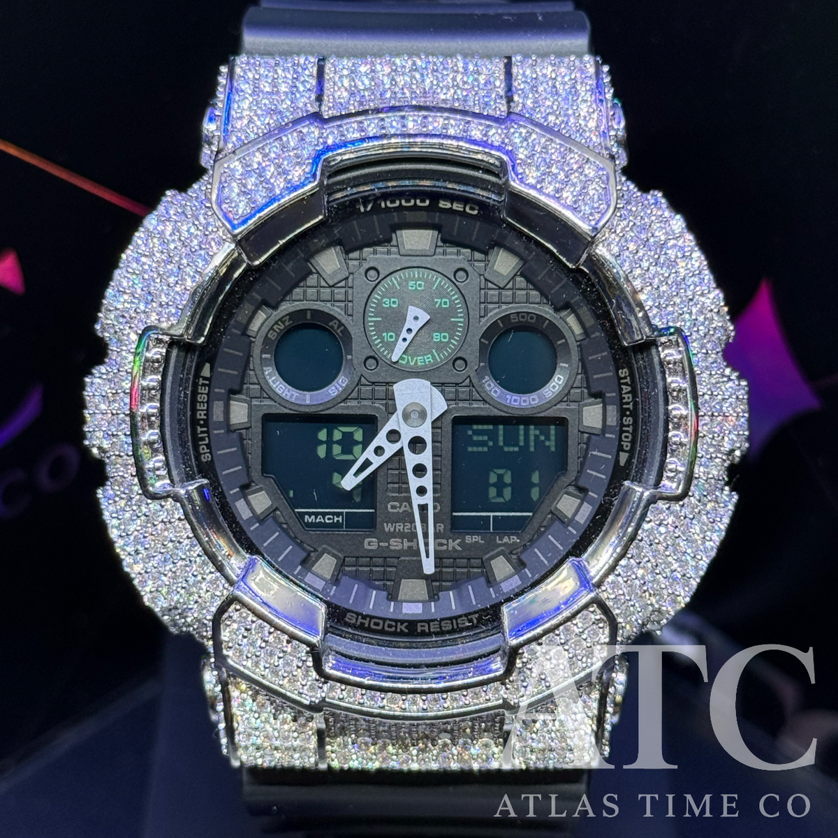 VVS1 Moissanite G-Shock GA-100MB-1ACR Watch - GRA CERTIFIED