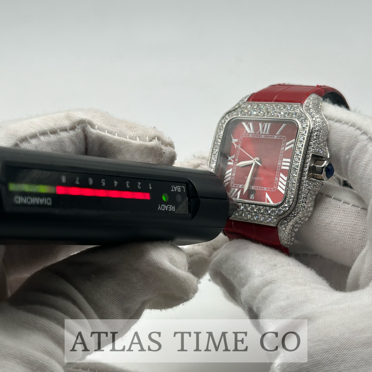 VVS1 Moissanite Ghost Series Stainless Steel Mechanical Watch - GRA CERTIFIED (Silver/Red)