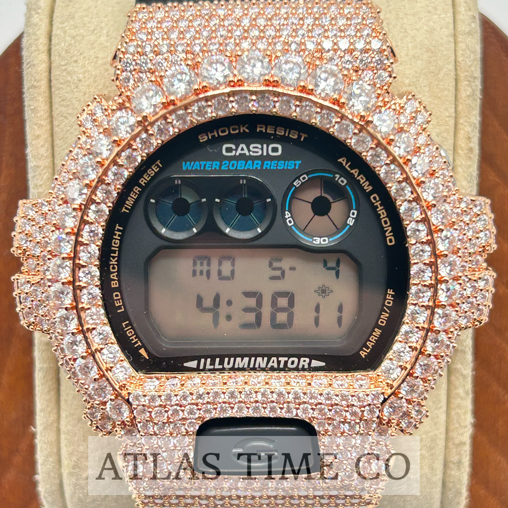 VVS1 Moissanite G-Shock DW6900-1V Watch - GRA CERTIFIED