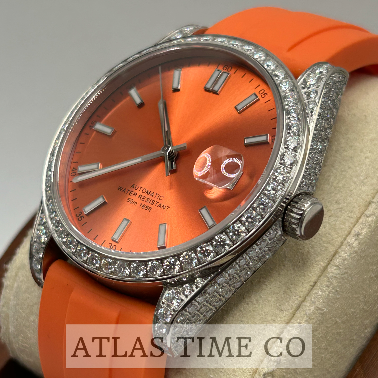 VVS1 Moissanite Ghost Series Stainless Steel Mechanical Watch - GRA CERTIFIED (Silver/Orange)