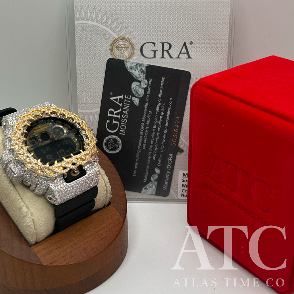 VVS1 Moissanite G-Shock DW6900CF-1 Watch - GRA CERTIFIED