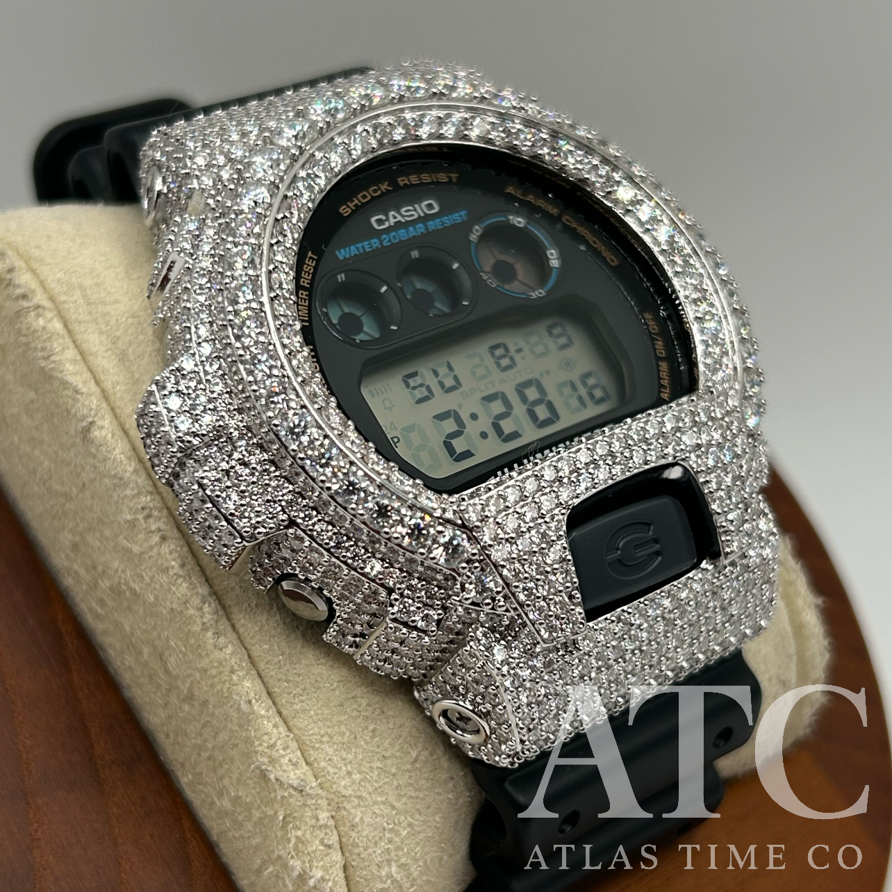 VVS1 Moissanite G-Shock DW6900-1V Watch - GRA CERTIFIED