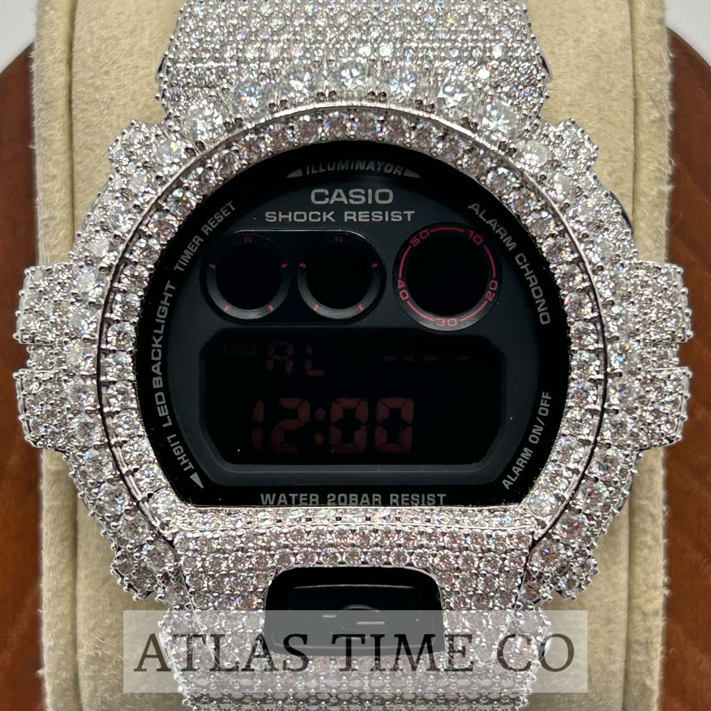 VVS1 Moissanite G-Shock DW6900MS-1 Watch - GRA CERTIFIED
