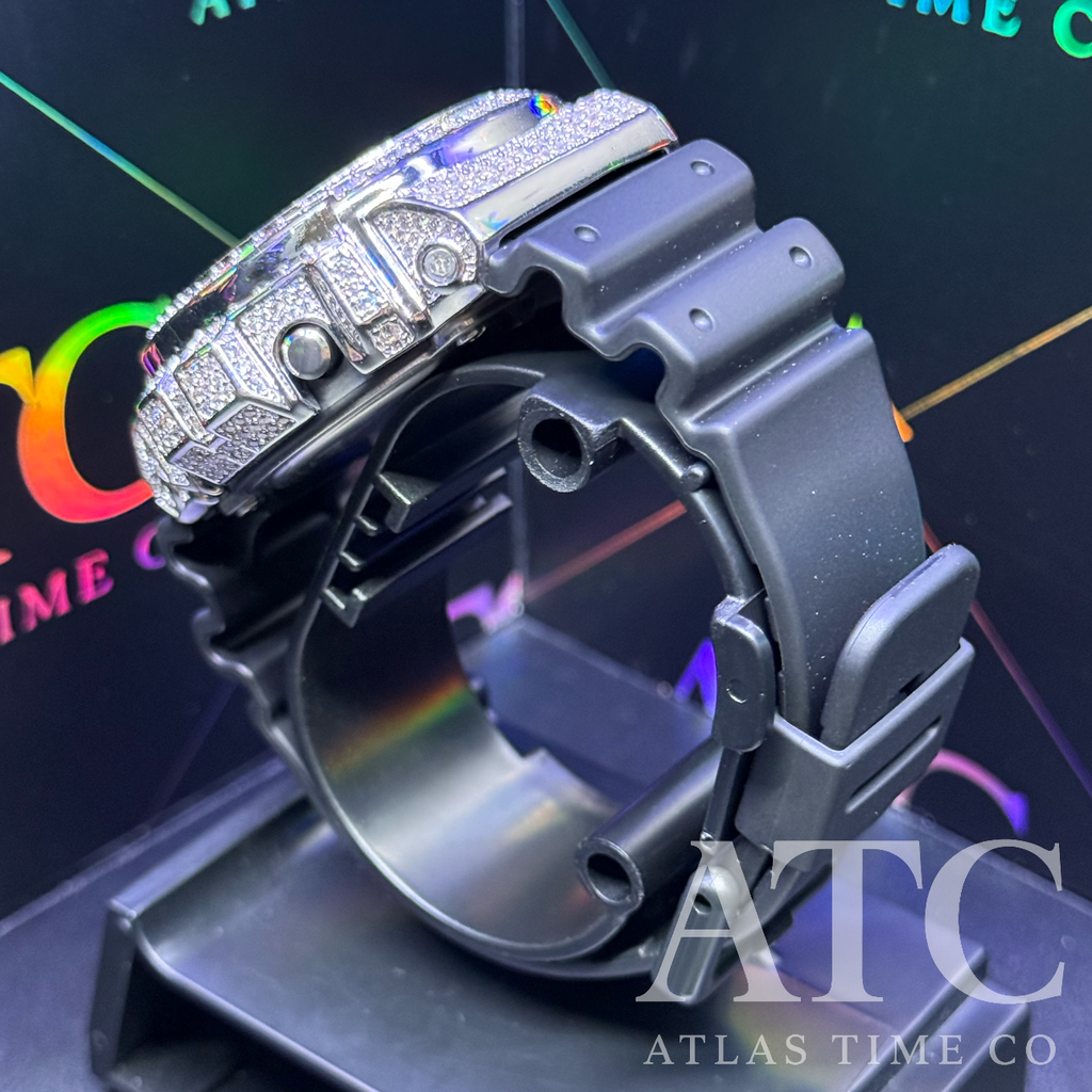 CZ Simulated Baguette Diamonds G-Shock DW6900-1V Watch - 5A Grade Cubic Zirconia