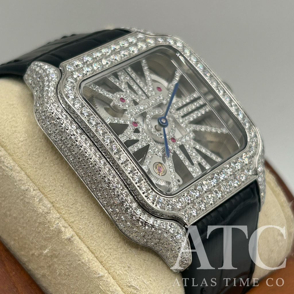 VVS1 Moissanite Ghost Series Skeleton Swiss Quartz Watch - GRA CERTIFIED (Black/Silver)