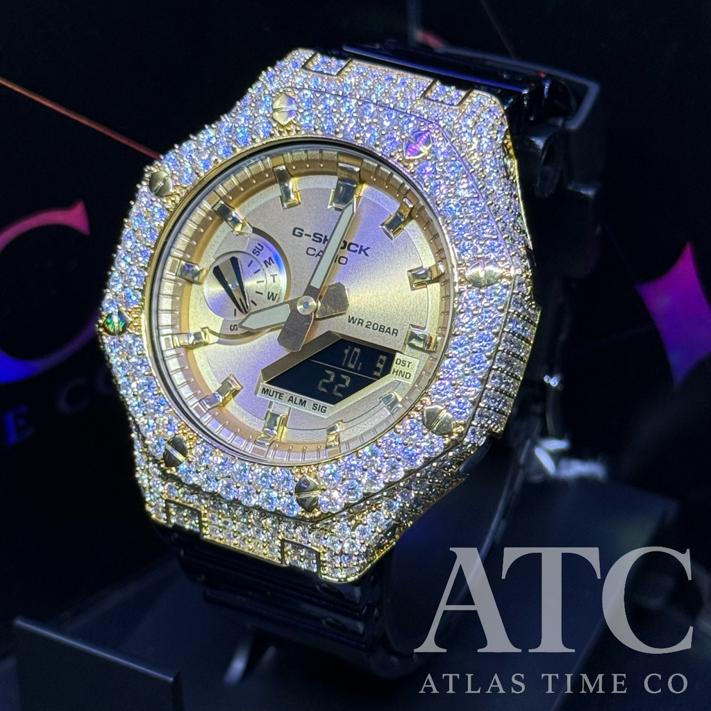 VVS1 Moissanite G-Shock GA-2100GB-1A Watch - GRA CERTIFIED