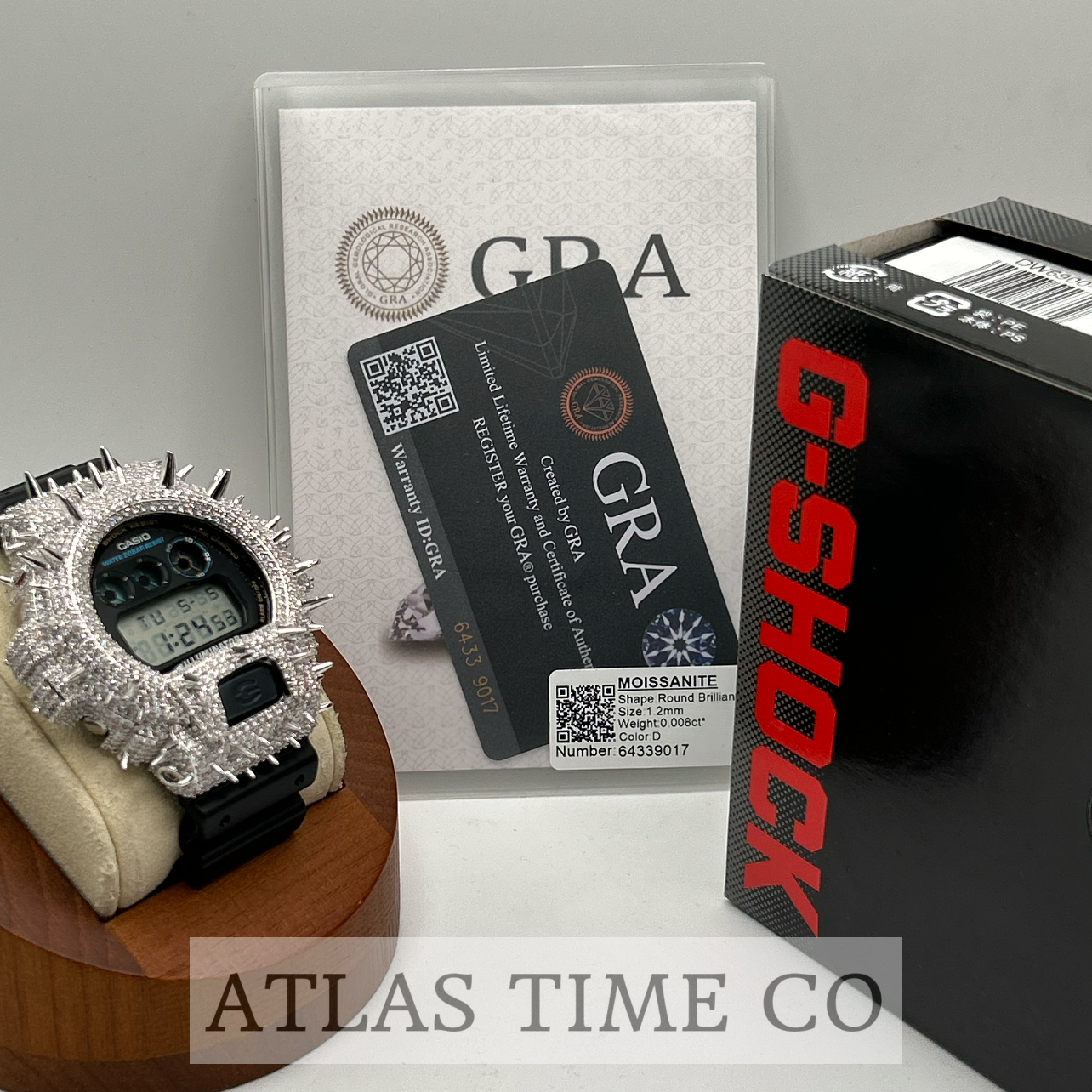 VVS1 Moissanite G-Shock Spikes DW6900-1V Watch - GRA CERTIFIED