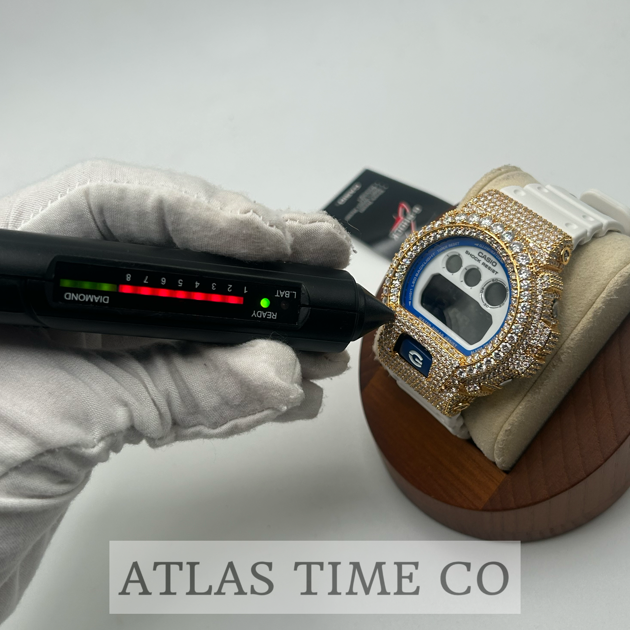 VVS1 Moissanite G-Shock DW-6900HDS-7A1DR Watch - GRA CERTIFIED