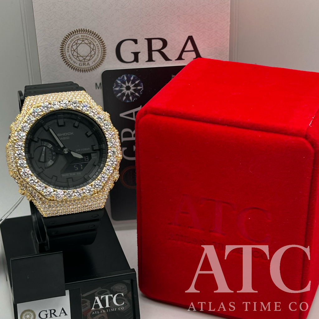 VVS1 Moissanite G-Shock GA-2100-1A1 Watch - GRA CERTIFIED