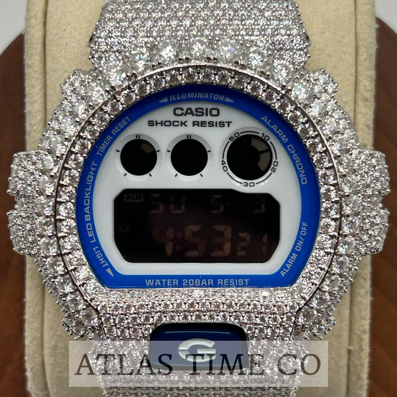 VVS1 Moissanite G-Shock DW-6900HDS-7A1DR Watch - GRA CERTIFIED