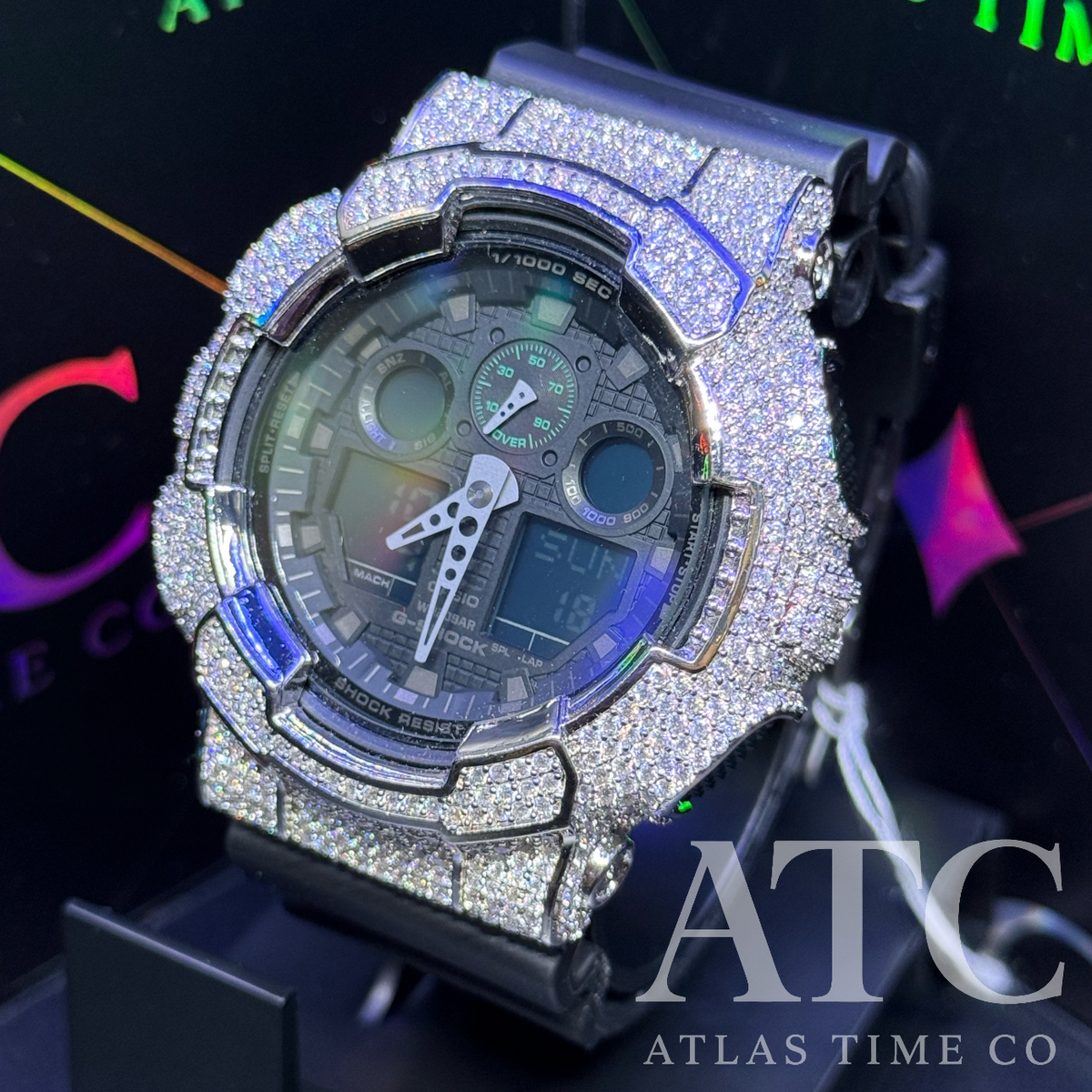 VVS1 Moissanite G-Shock GA-100MB-1ACR Watch - GRA CERTIFIED