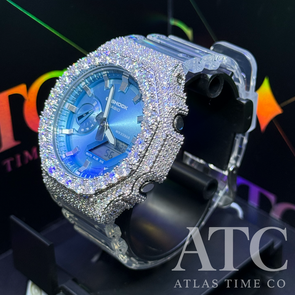 VVS1 Moissanite G-Shock GA-2100BM-7A2CR Watch - GRA CERTIFIED