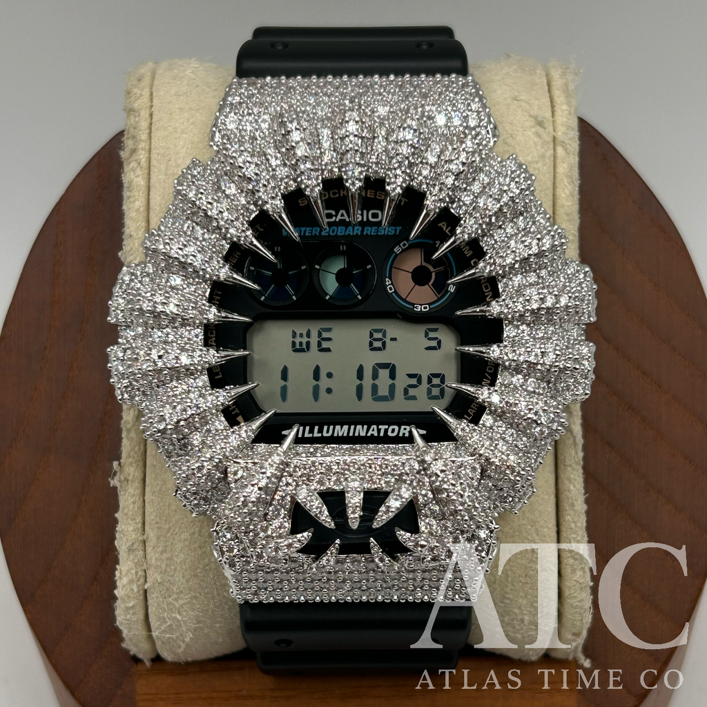 VVS1 Moissanite G-Shock DW6900-1V Watch - GRA CERTIFIED