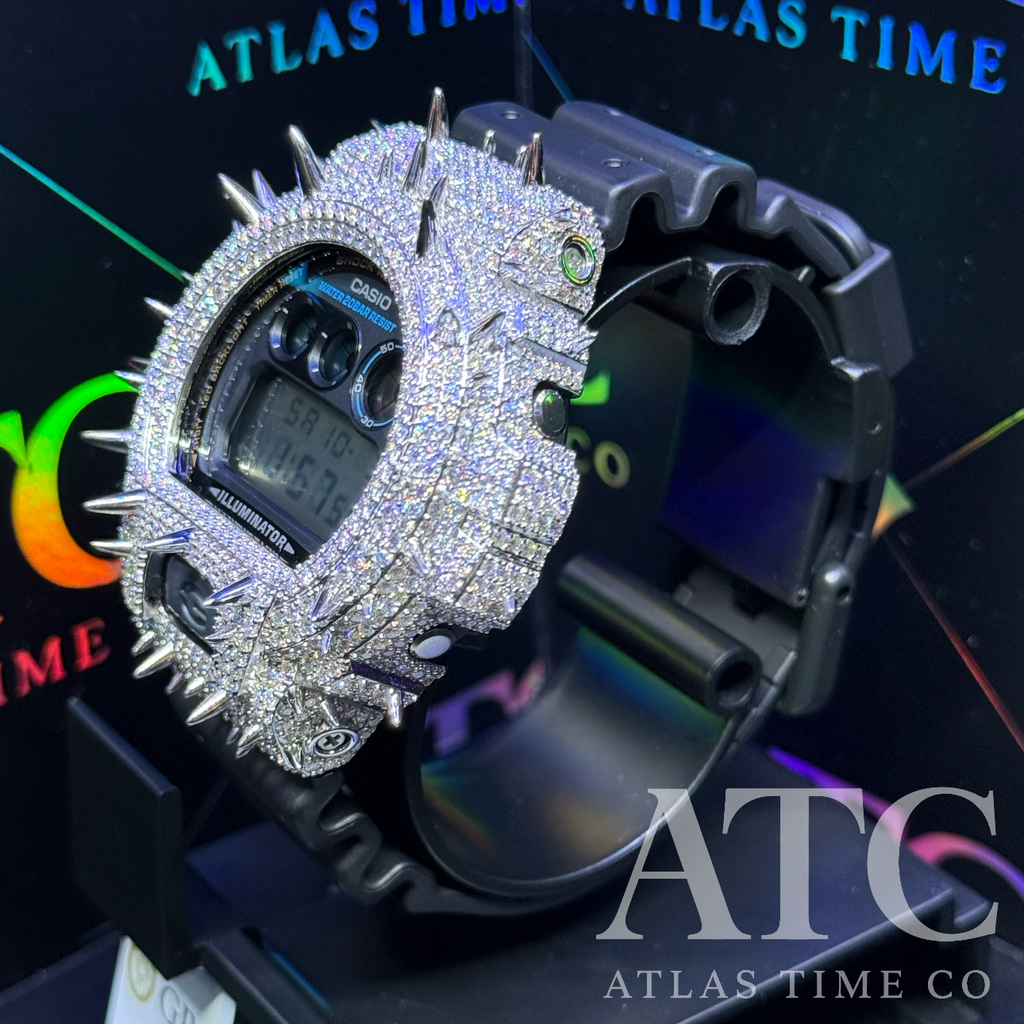 VVS1 Moissanite G-Shock Spikes DW6900-1V Watch - GRA CERTIFIED