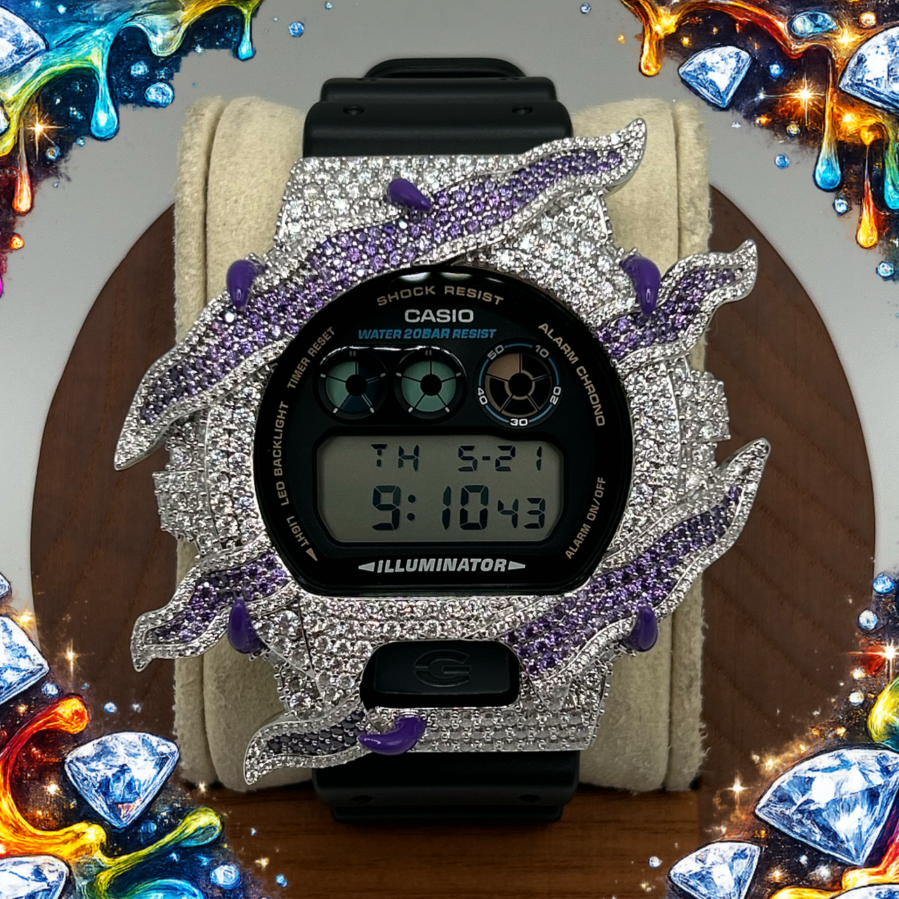 VVS1 Moissanite G-Shock ENAMEL SERIES (PURPLE) DW6900-1V Watch - GRA CERTIFIED