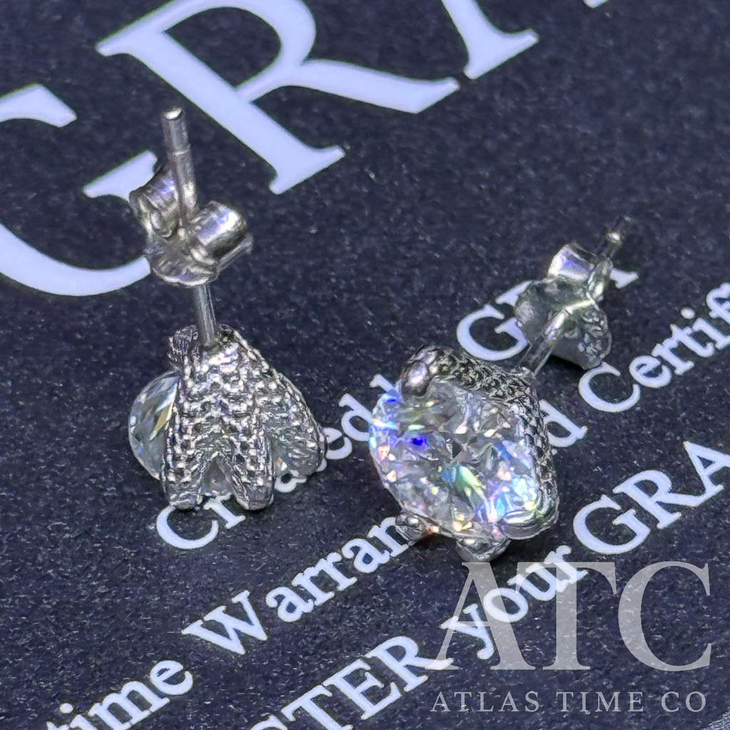 VVS1 6.5mm Moissanite Claw Setting Earrings GRA CERTIFIED - 925 Sterling Silver