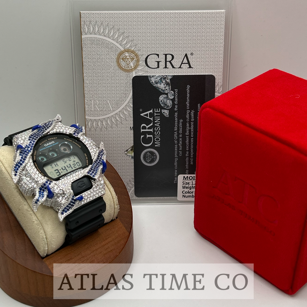 VVS1 Moissanite G-Shock ENAMEL SERIES (BLUE) DW6900-1V Watch - GRA CERTIFIED
