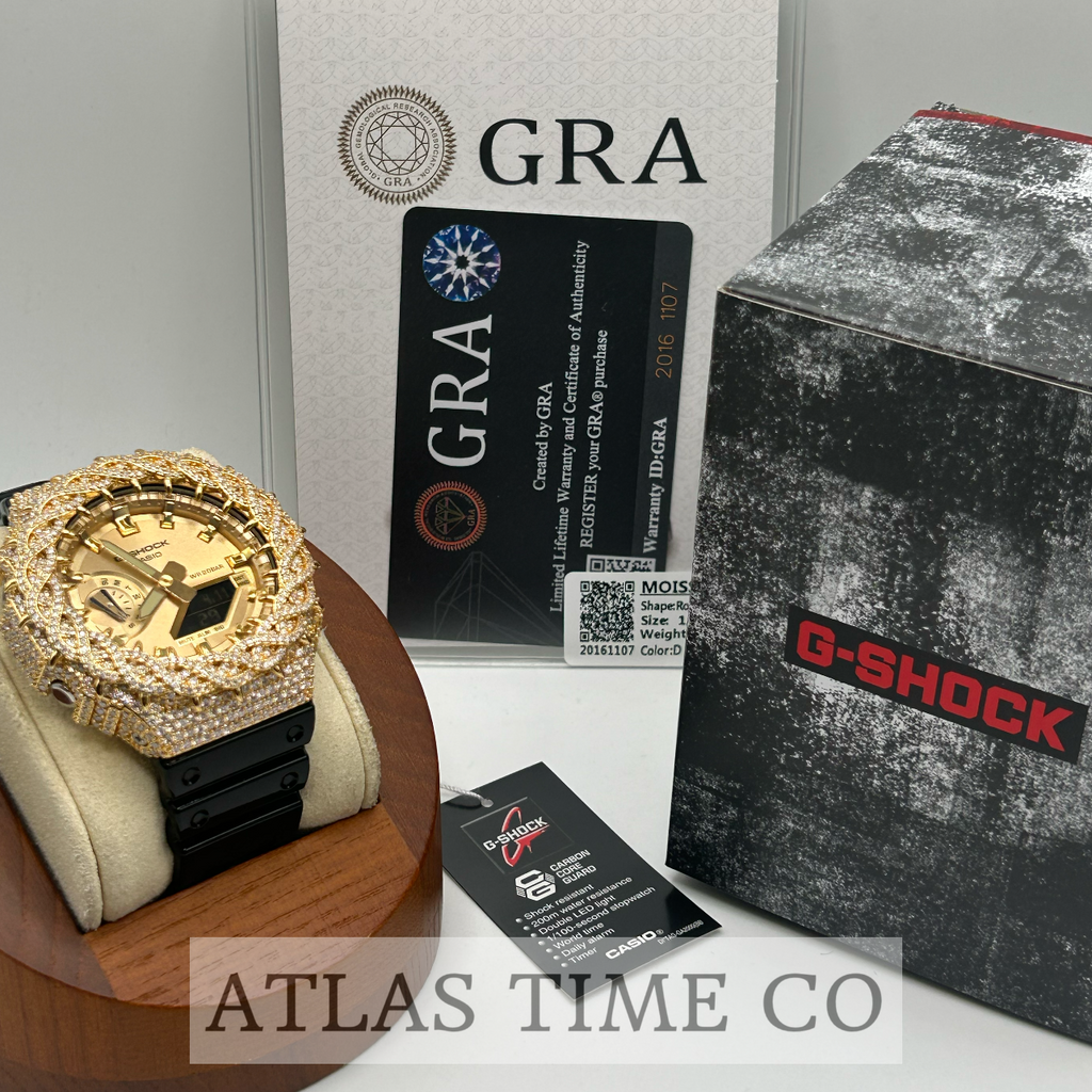 VVS1 Moissanite G-Shock GA-2100GB-1A Watch - GRA CERTIFIED