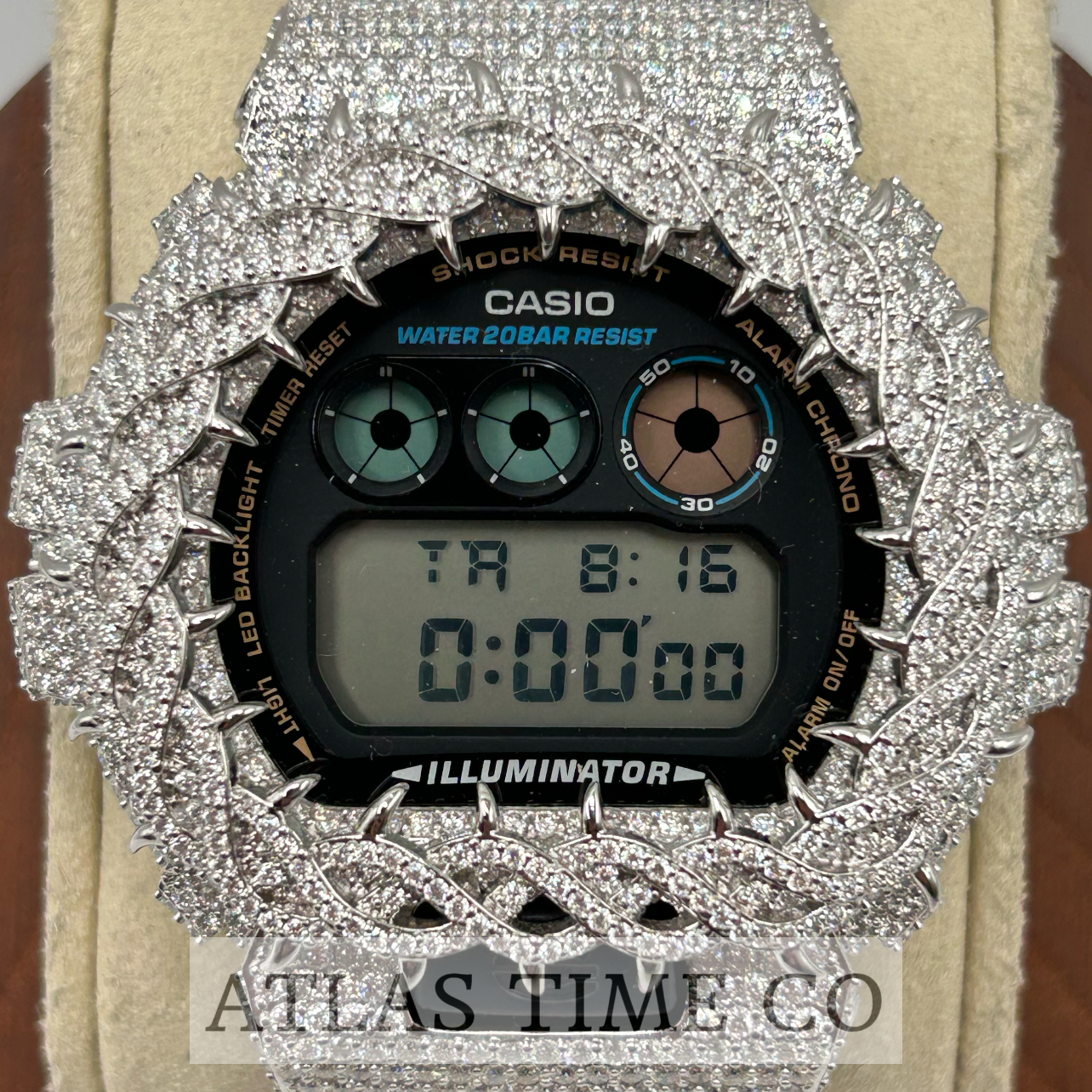 VVS1 Moissanite G-Shock DW6900-1V Watch - GRA CERTIFIED