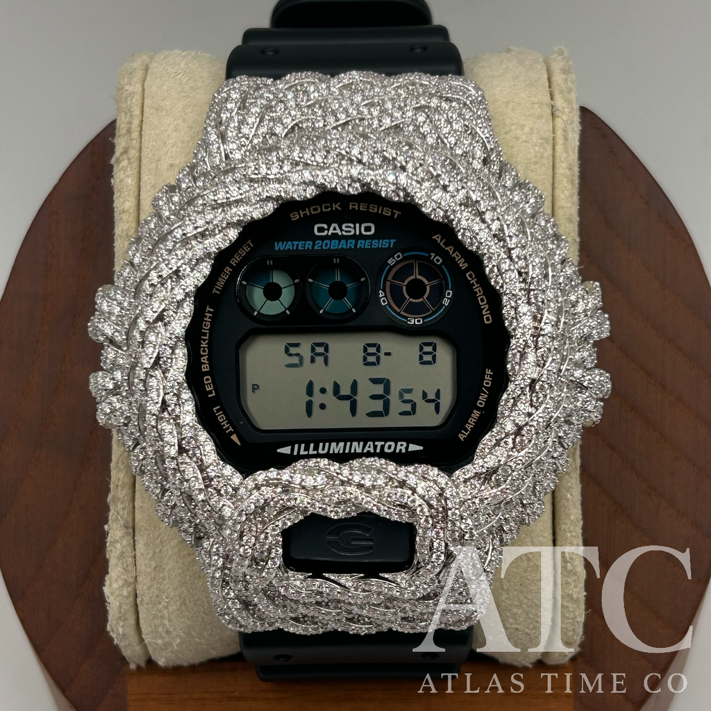 VVS1 Moissanite G-Shock DW6900-1V Watch - GRA CERTIFIED