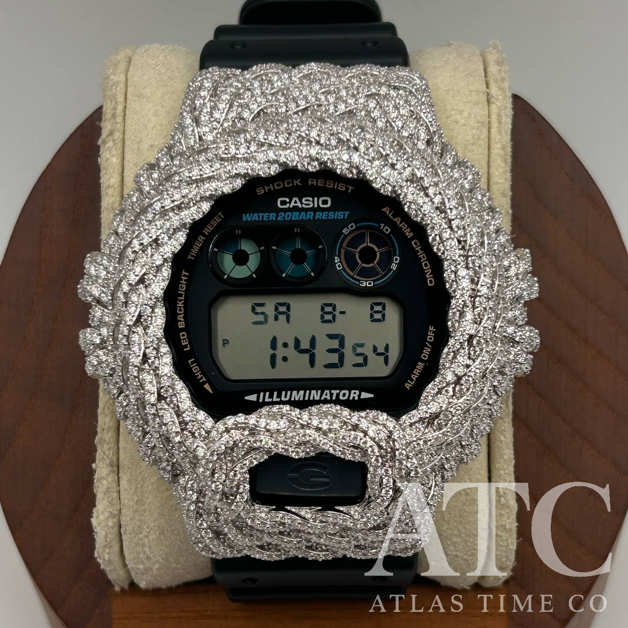 VVS1 Moissanite G-Shock DW6900-1V Watch - GRA CERTIFIED