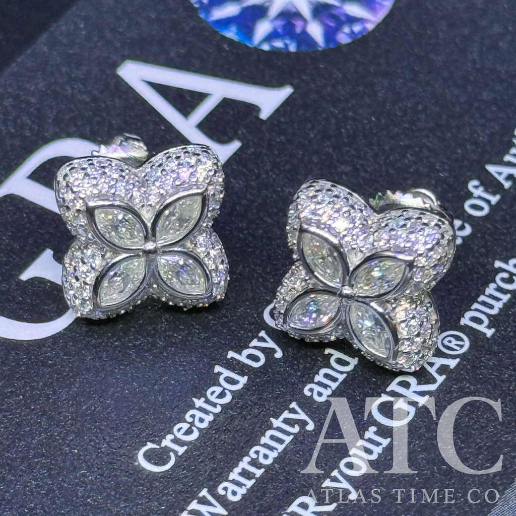 Clover VVS1 13mm Moissanite Earrings GRA CERTIFIED - 925 Sterling Silver