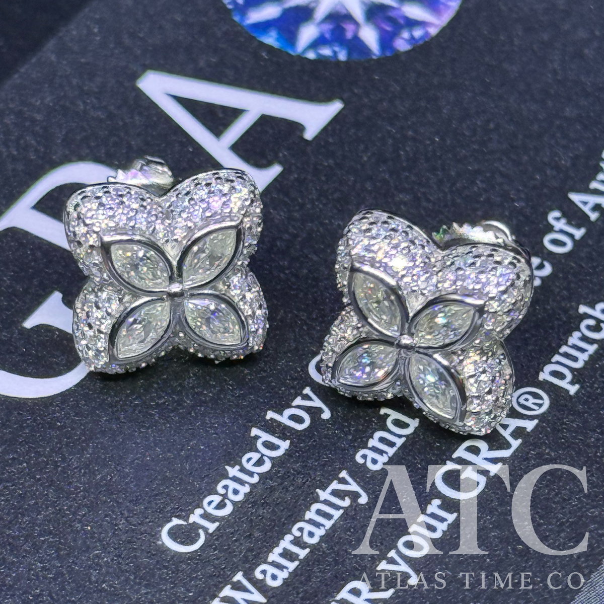 Clover VVS1 13mm Moissanite Earrings GRA CERTIFIED - 925 Sterling Silver