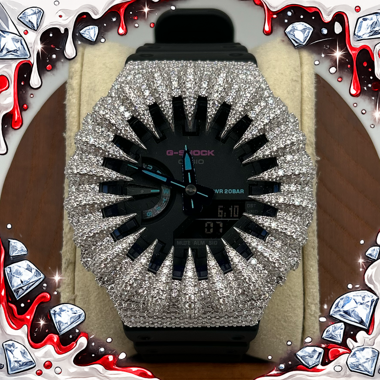 VVS1 Moissanite G-Shock GA-2100VB-1A Watch - GRA CERTIFIED