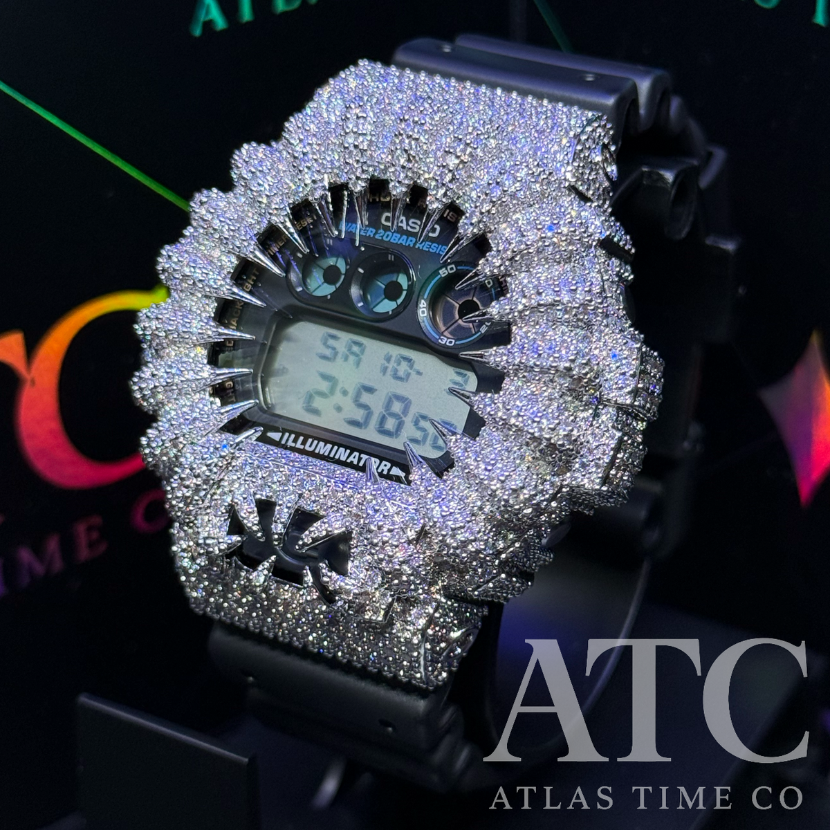 VVS1 Moissanite G-Shock DW6900-1V Watch - GRA CERTIFIED