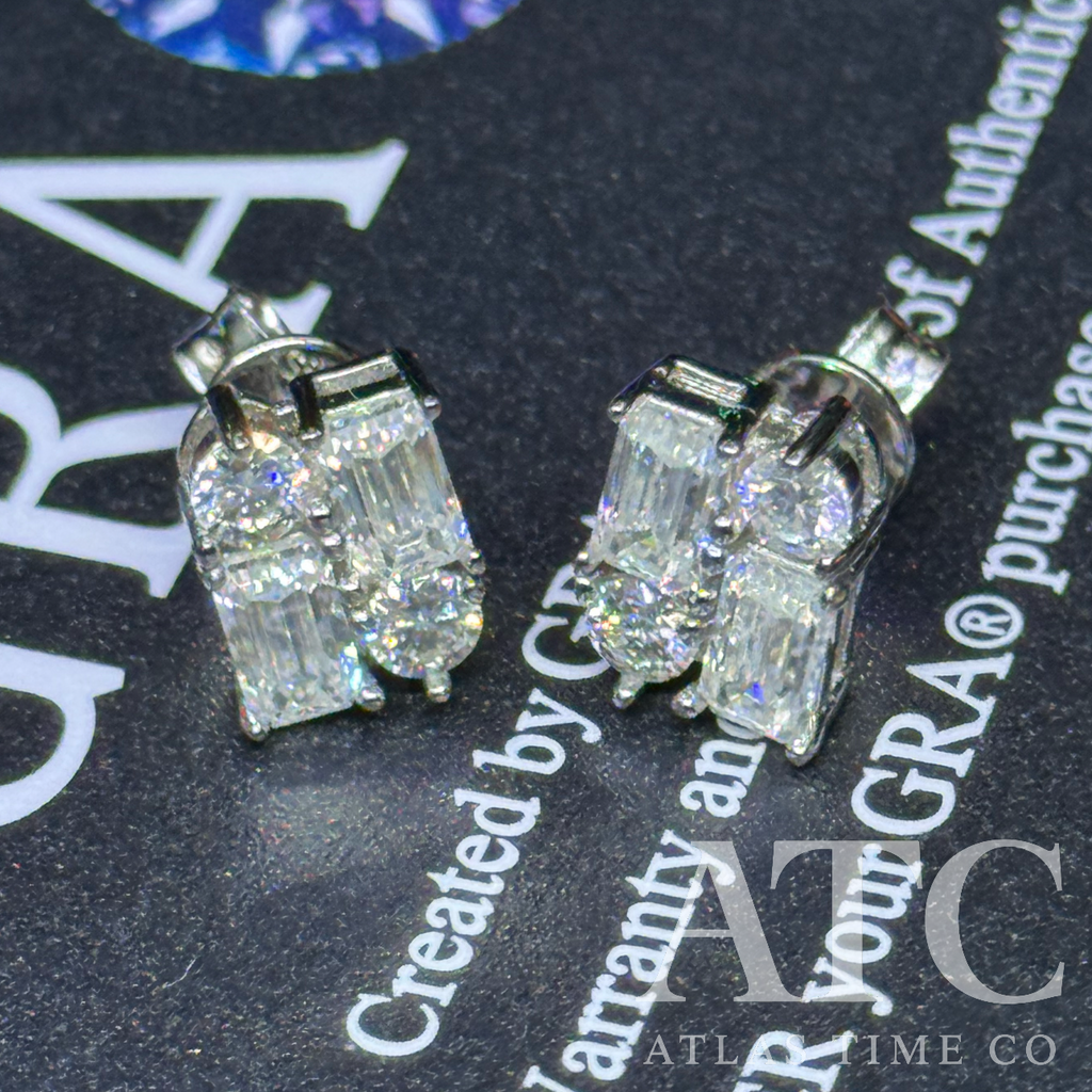 4 Stone Round & Baguette VVS1 9mm Moissanite Earrings GRA CERTIFIED - 925 Sterling Silver