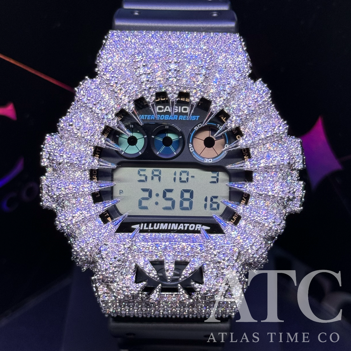 VVS1 Moissanite G-Shock DW6900-1V Watch - GRA CERTIFIED